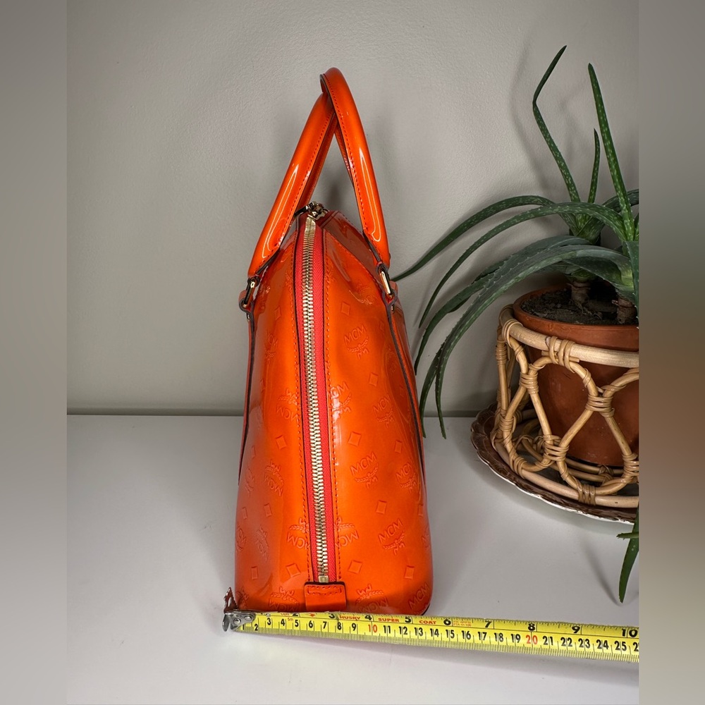 MCM Ivana Patent Leather Large Bowler Bag Orange Printed Logo Y2k Pristine - Picture 13 of 13